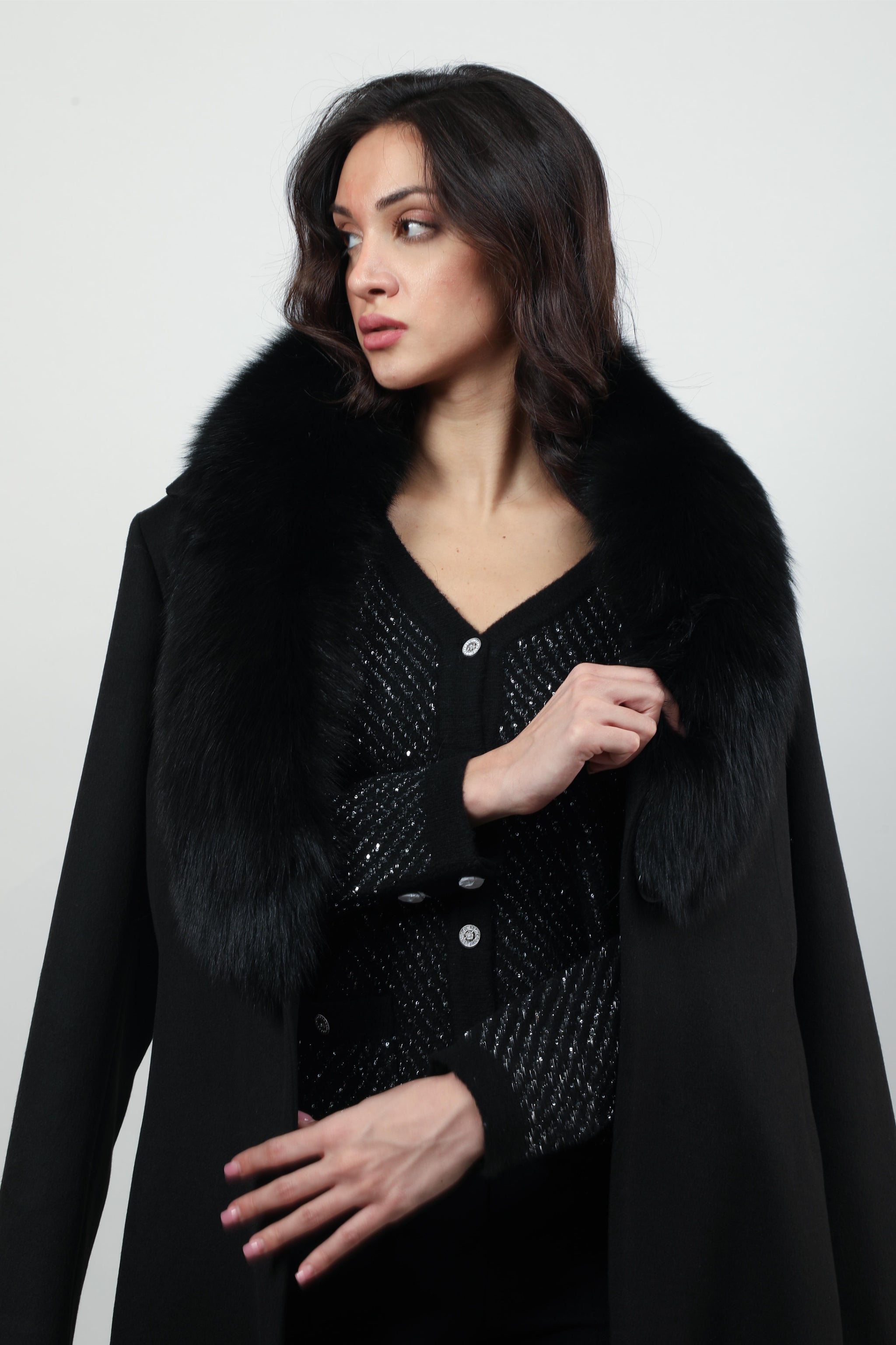 Faux Fur Collar and Belted Wrap Coat