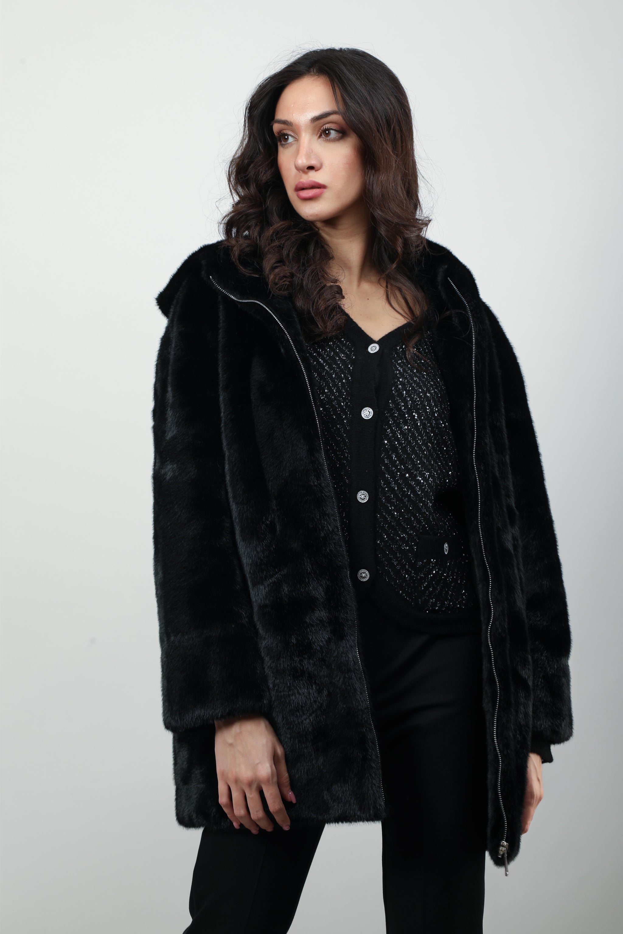 Faux Fur Zip-up Coat