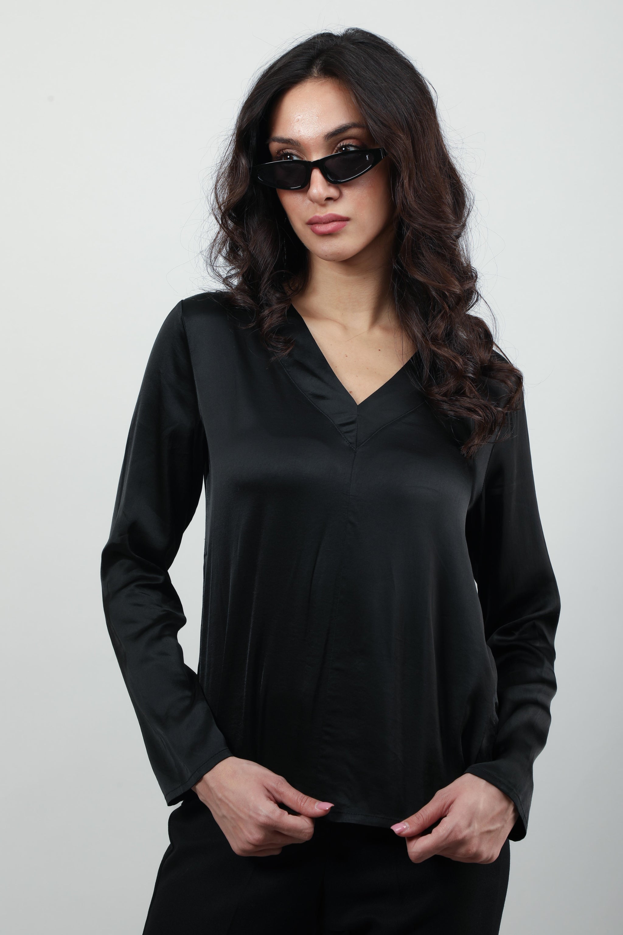 V-neck Satin Blouse