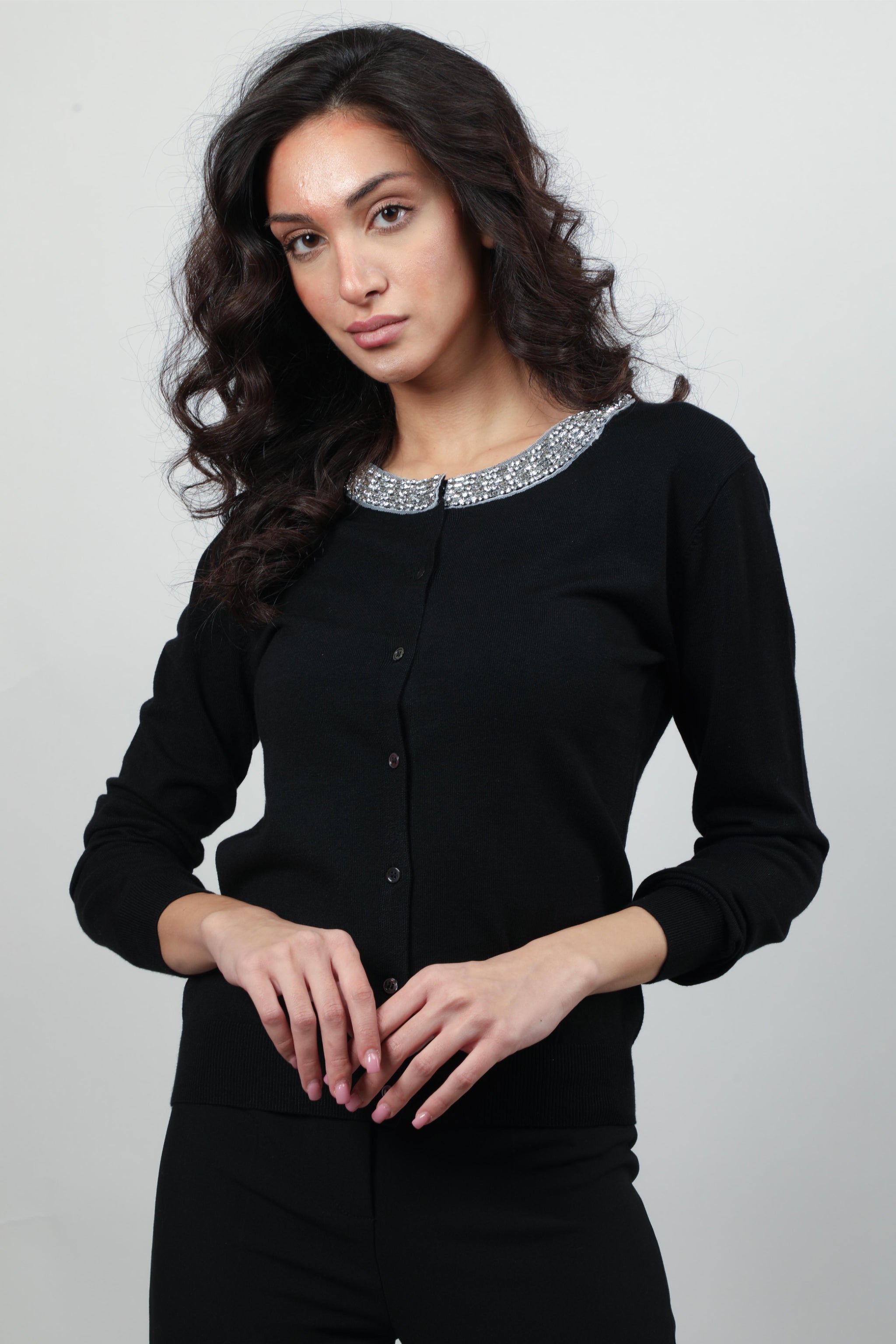 Embellished Collar Button-Front