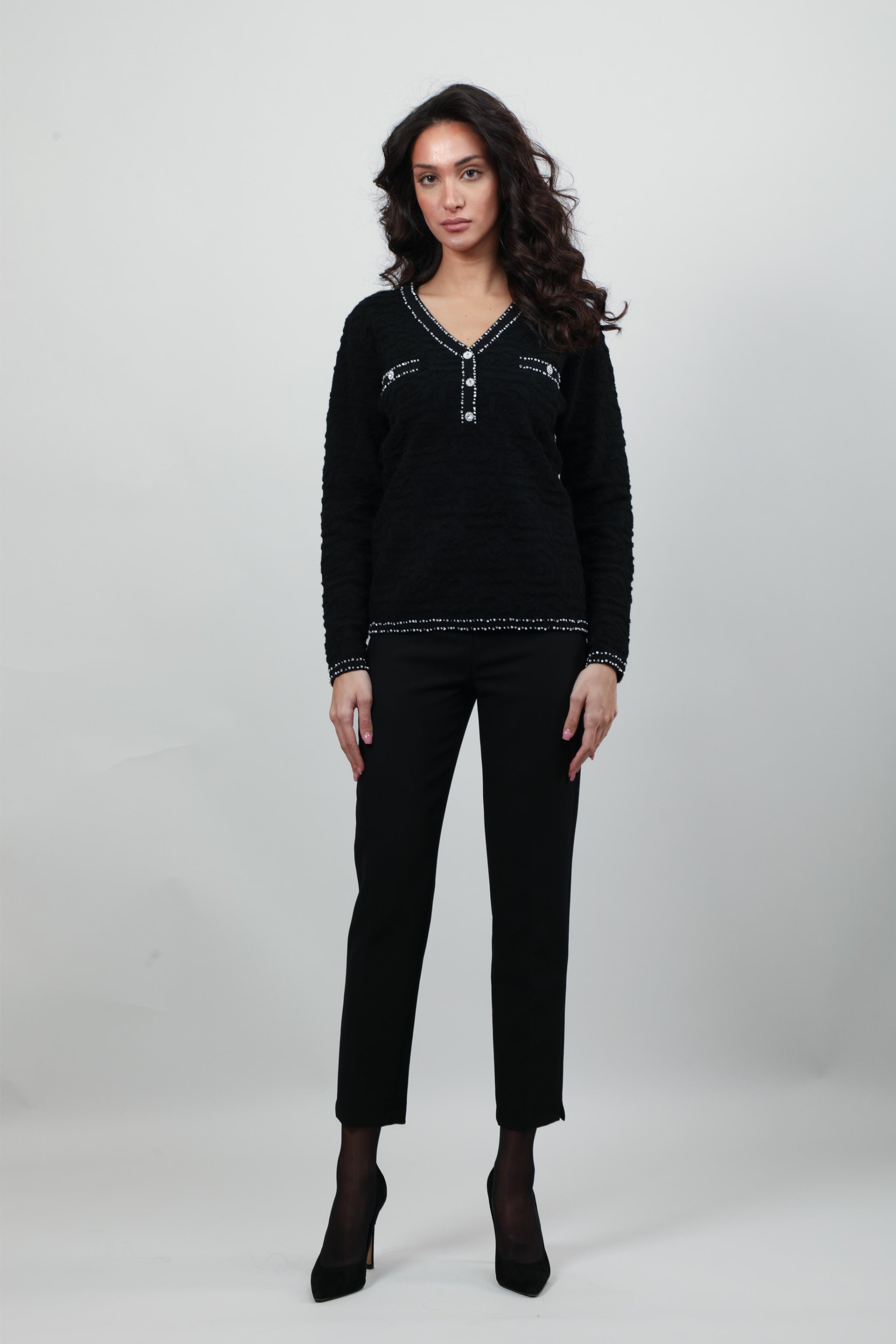 Knitwear with Tweed-Trim Embellishments