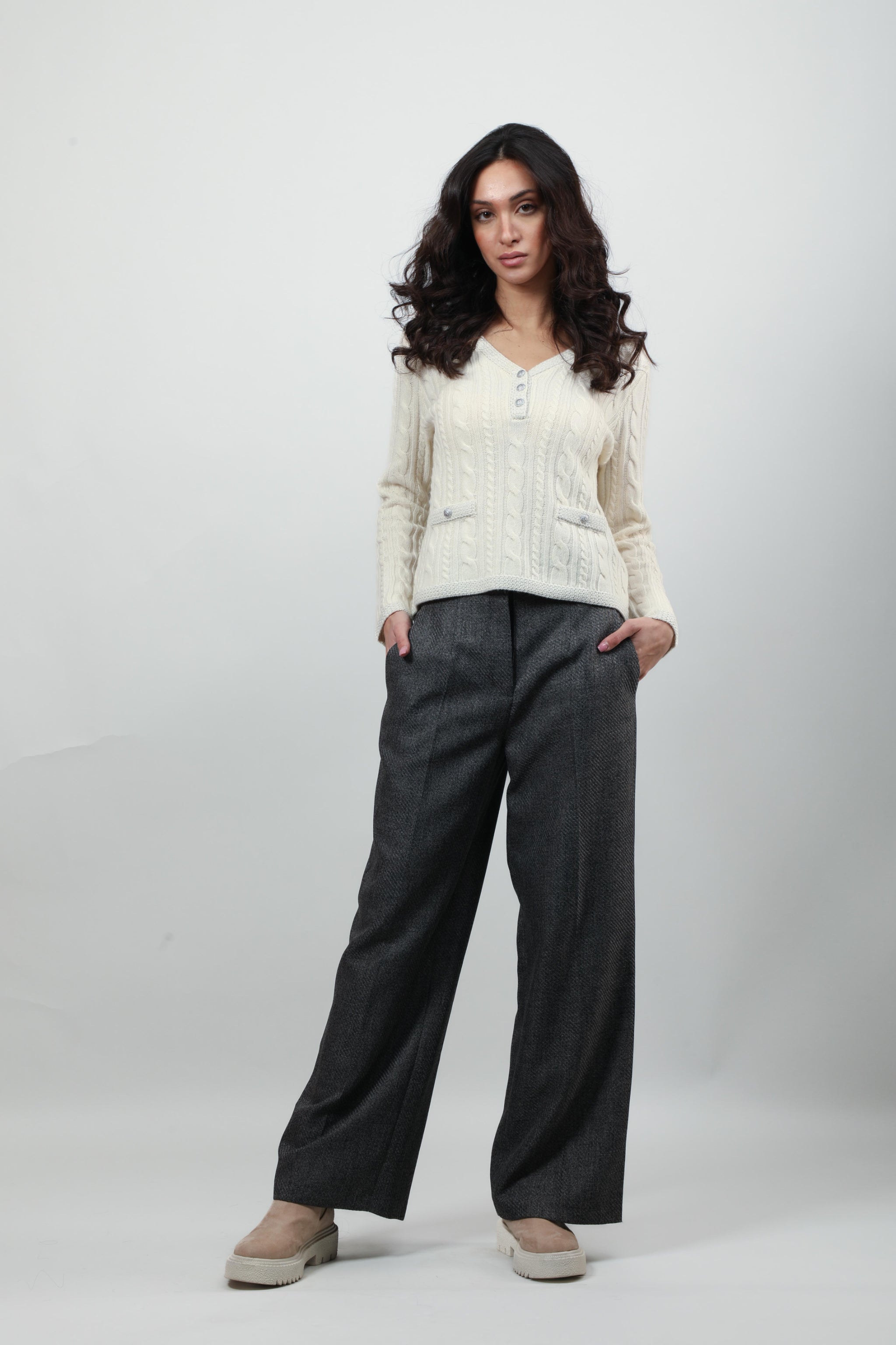 Cable-Knit with Embellished Buttons