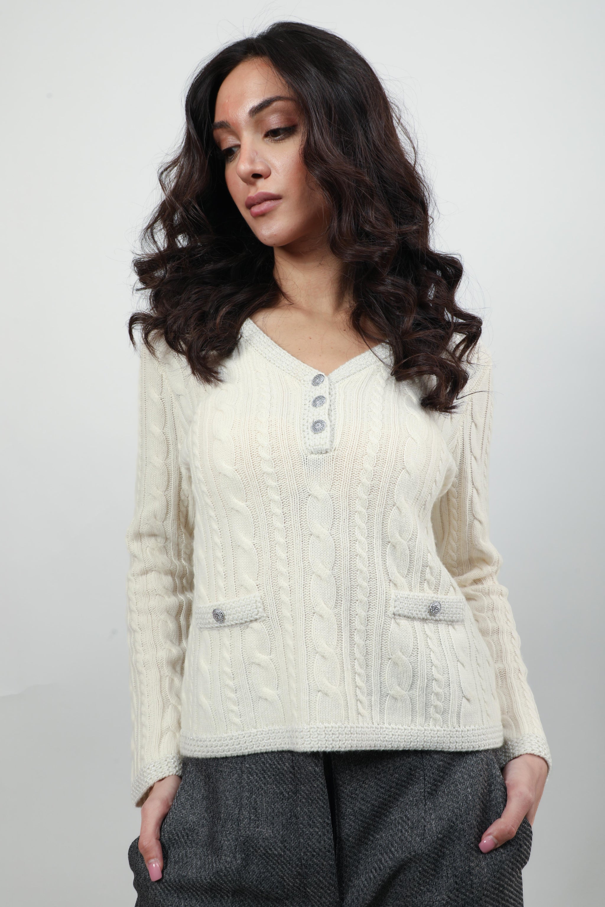 Cable-Knit with Embellished Buttons