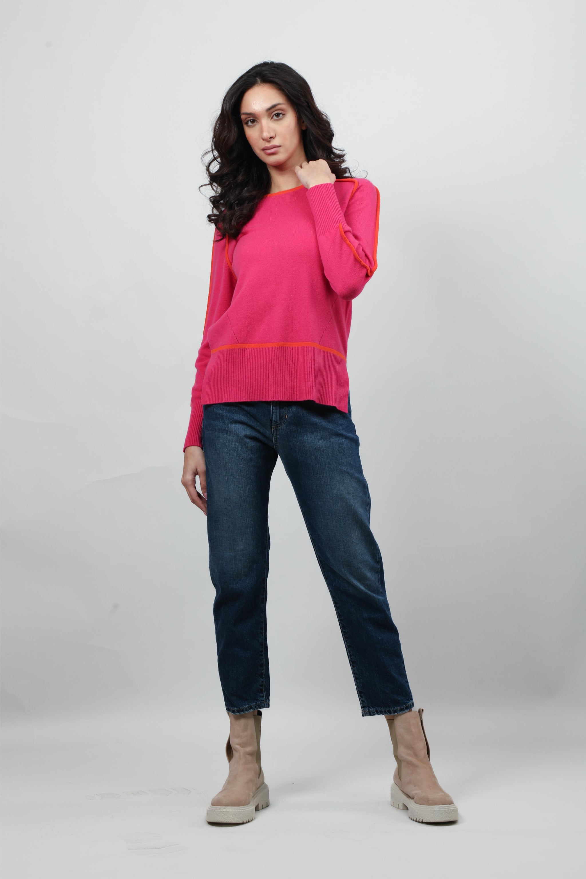 Vibrant Pink & Orange Contrast Knitwear