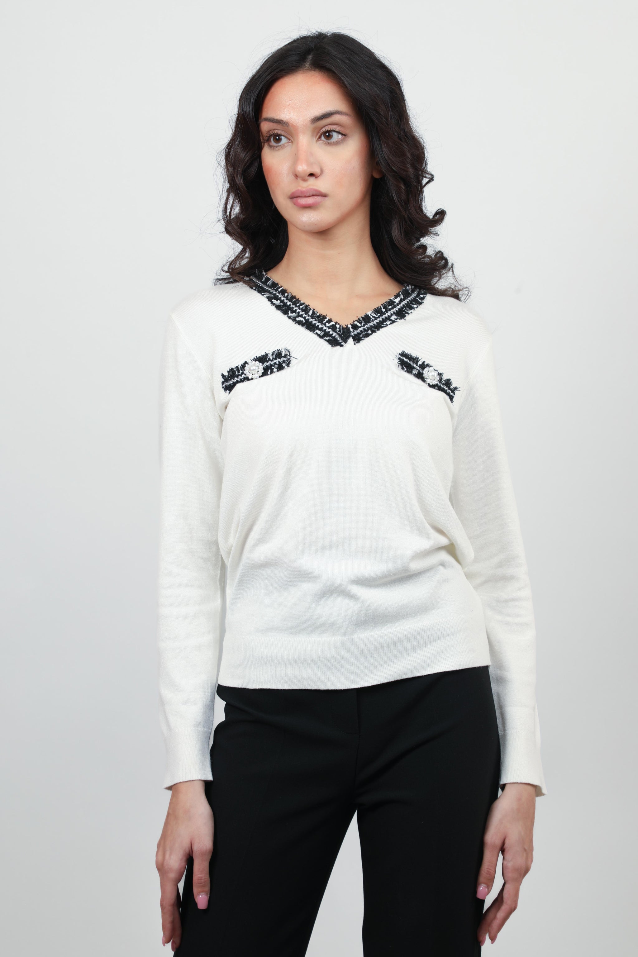 Knitwear with Tweed-Trim Embellishments