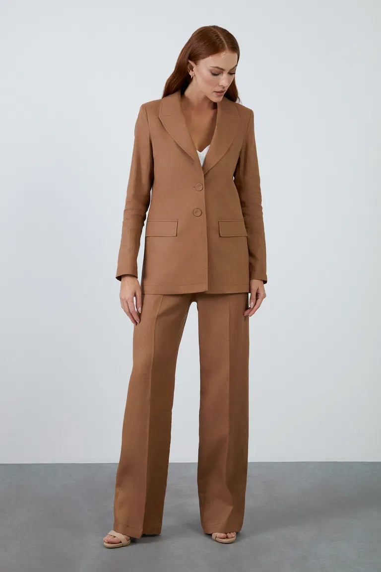 Long Sleeve Brown Linen Jacket