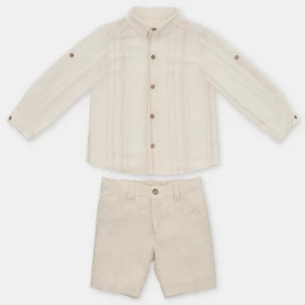 Ceremony shirt and shorts set with sublimated stripes in beige tones