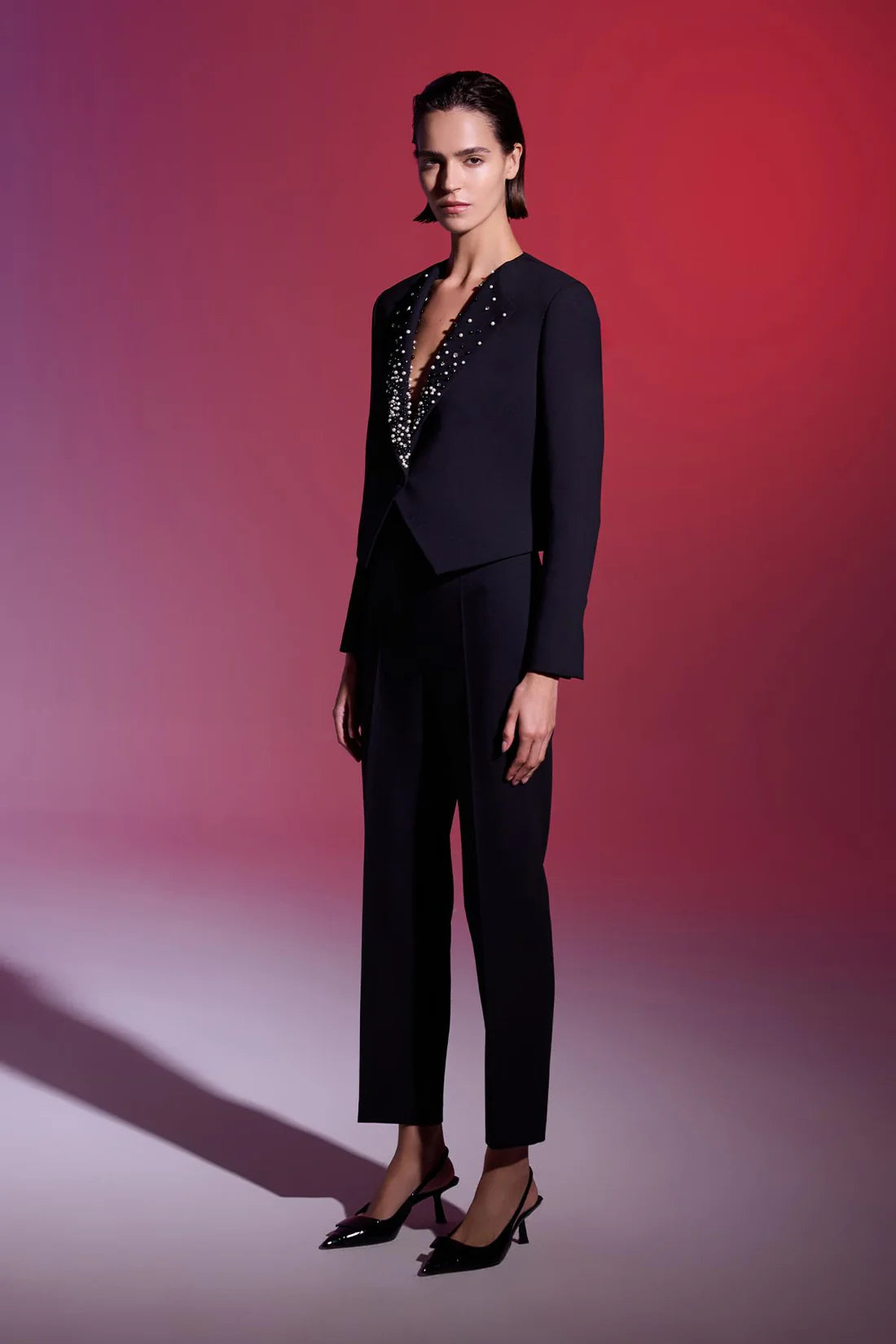 Black Stone Embroidered Blazer and pants suit