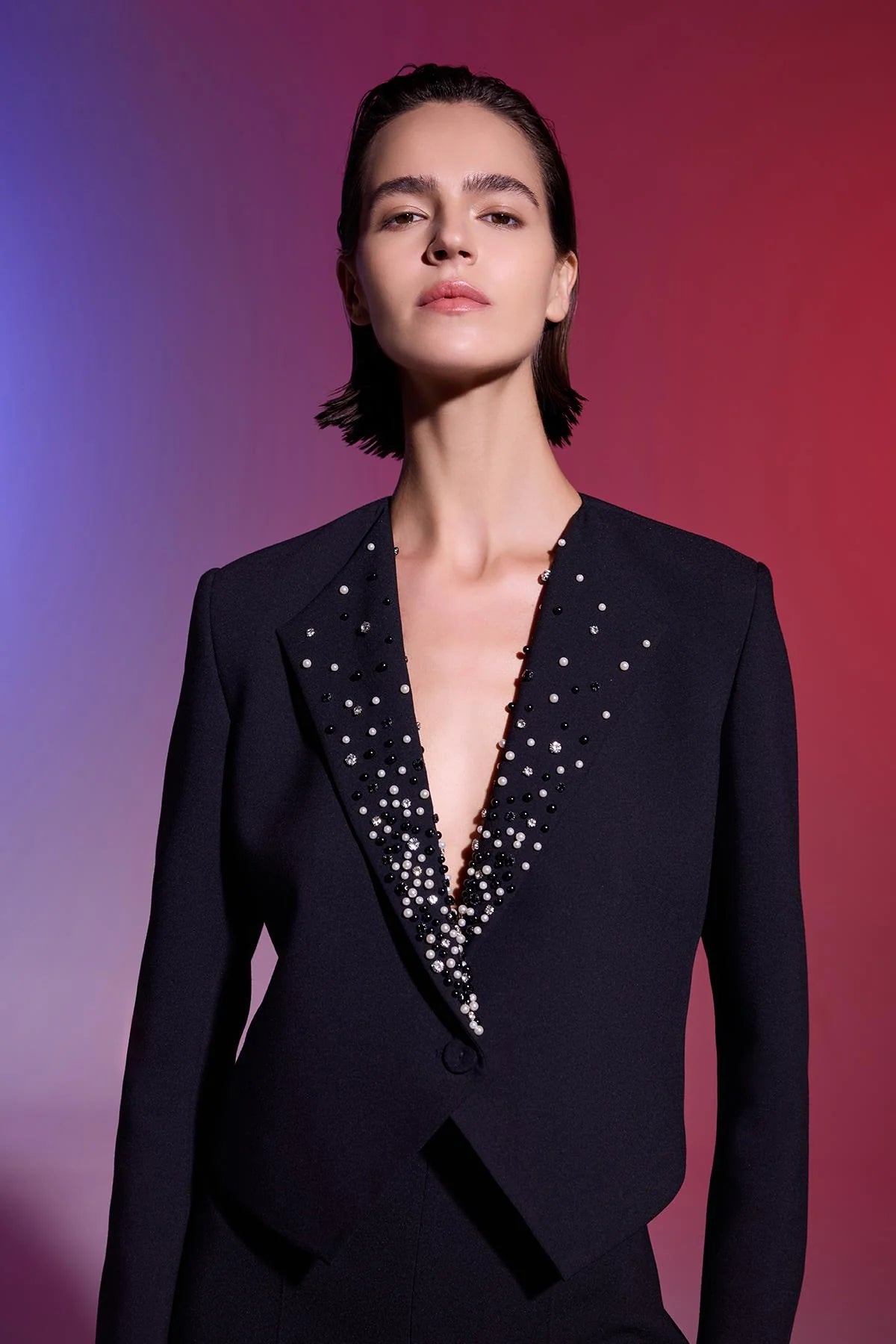 Black Stone Embroidered Blazer and pants suit